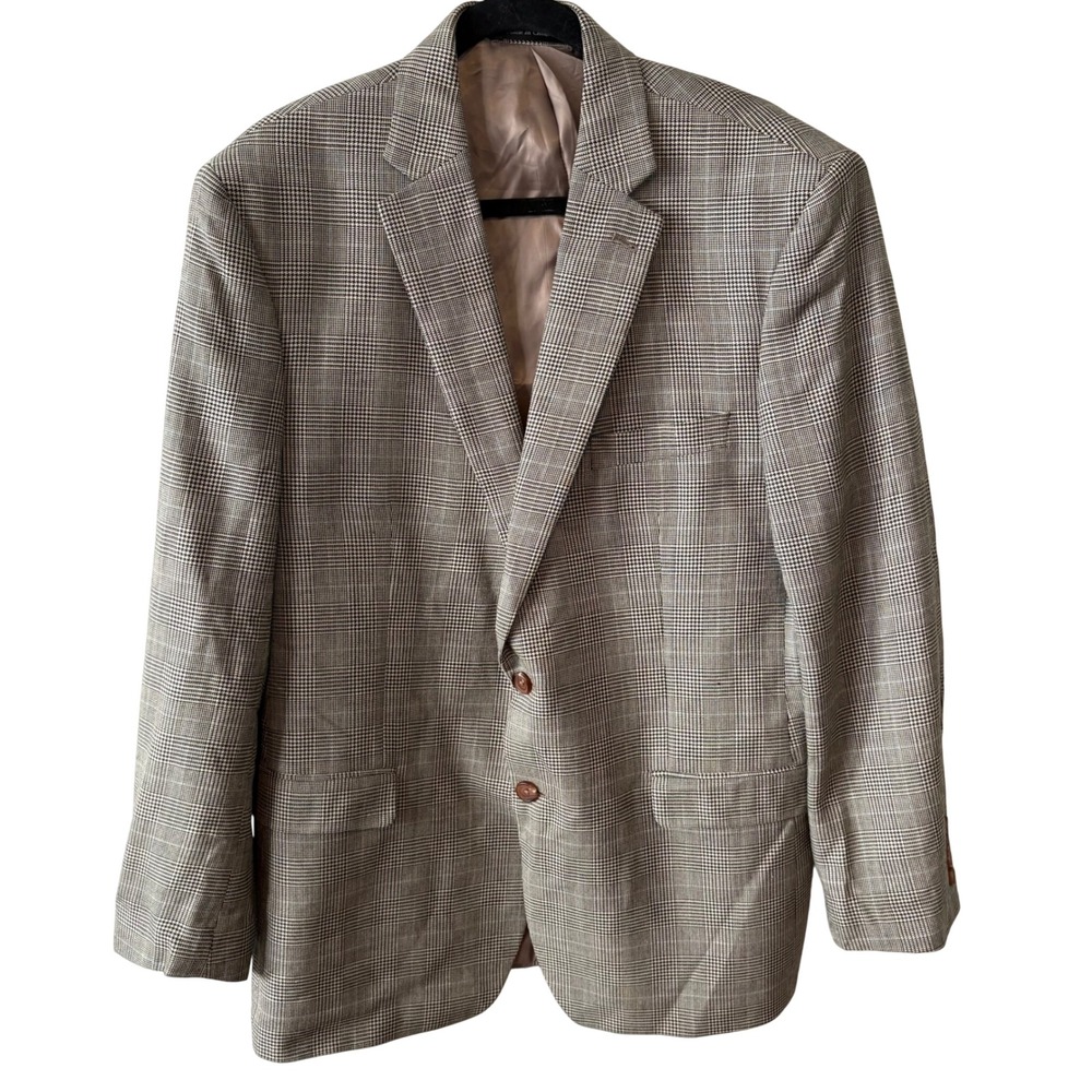 Lauren Ralph Lauren Men's Black Tan Glen Plaid‎ Silk Wool Sports Jacket Size 44R